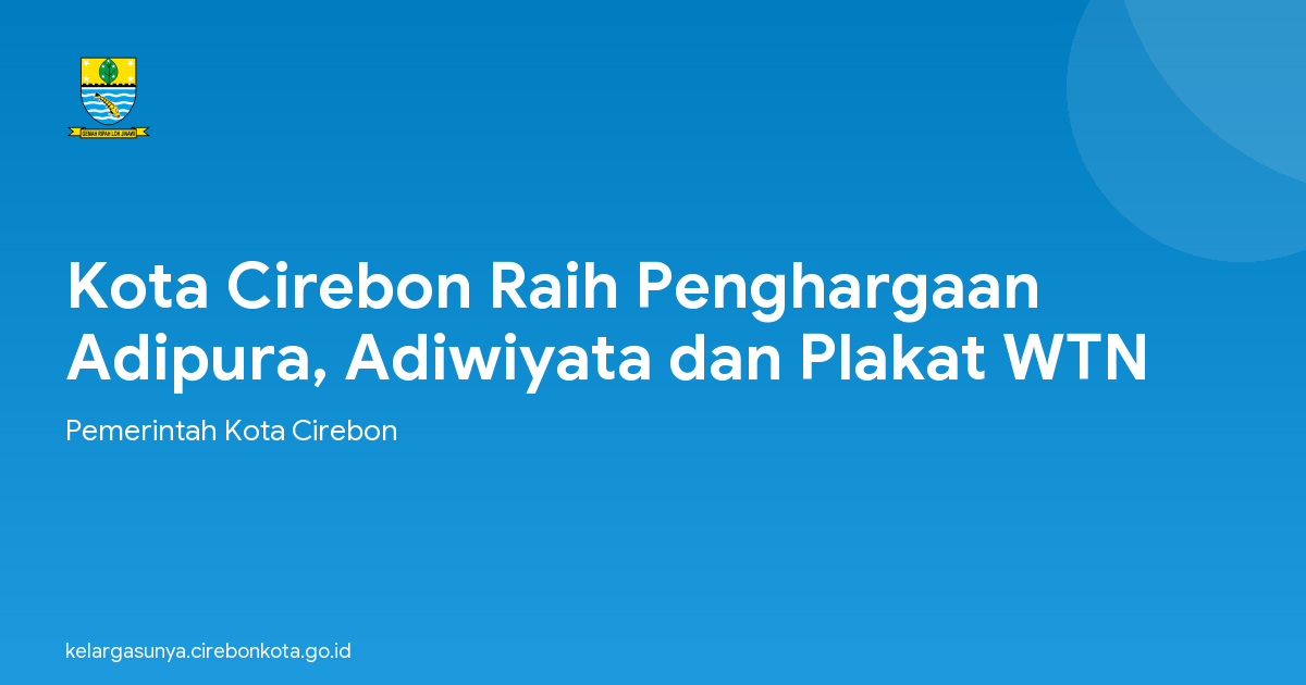 Kota Cirebon Raih Penghargaan Adipura, Adiwiyata dan Plakat WTN